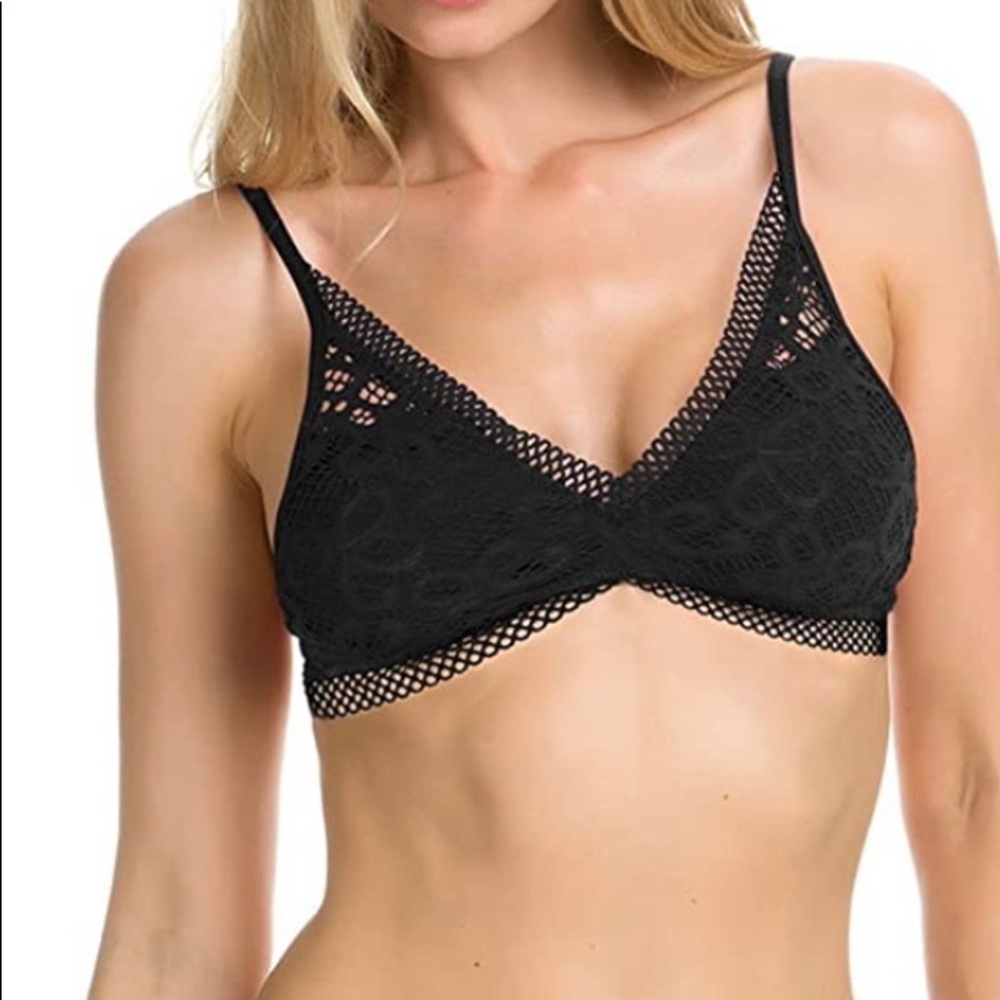 NWT BECCA Black Balconet Crochet Bikini‎ Top